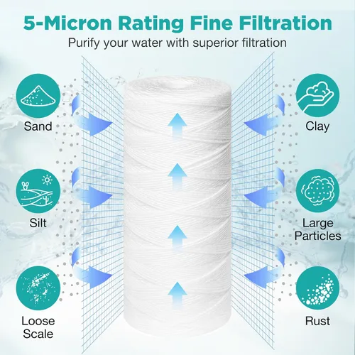 Miniatura 4 de SimPure - Cartucho de filtro de agua para heridas de cadena de 5 micrones, 10 x 4.5 pulgadas para agua de pozo, reemplazo de filtro de sedimentos
