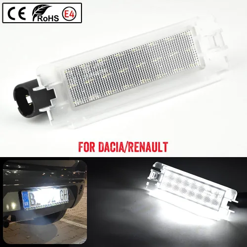 Miniatura 4 de 2 piezas de luz LED blanca para placa de matrícula compatible con Da-cia Lo-gan I 2004-2012, San-dero I 2008-2012, compatible con Re-nault C-lio II