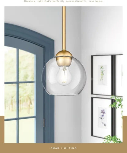 Miniatura 7 de Emak Luces colgantes modernas de globo de 7 pulgadas, lámparas colgantes industriales doradas, luces colgantes de 1 luz con pantalla de vidrio Oro