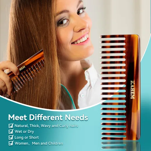 Miniatura 6 de KAHEM Peine desenredante grande de dientes anchos para mujeres, hombres y niños, hecho a mano para cabello rizado, largo y corto, peine profesional