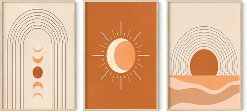 Miniatura 72 de HAUS AND HUES Arte de pared moderno de mediados de siglo, decoración bohemia para pared, juego de 3 impresiones artísticas de sol, decoración