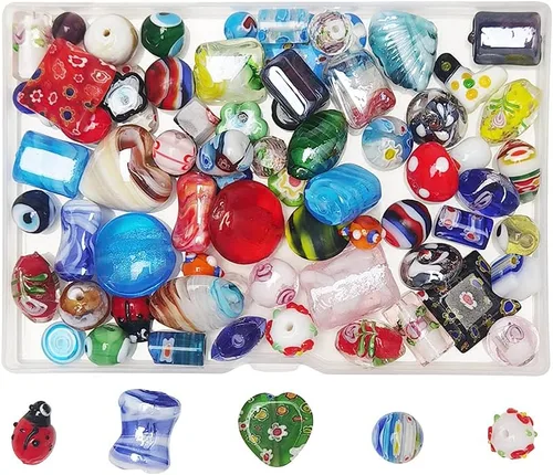 Chenkou Craft 50 cuentas de vidrio para adultos, grandes y pequeñas a granel para manualidades, cuentas de Murano para pulseras, collares,