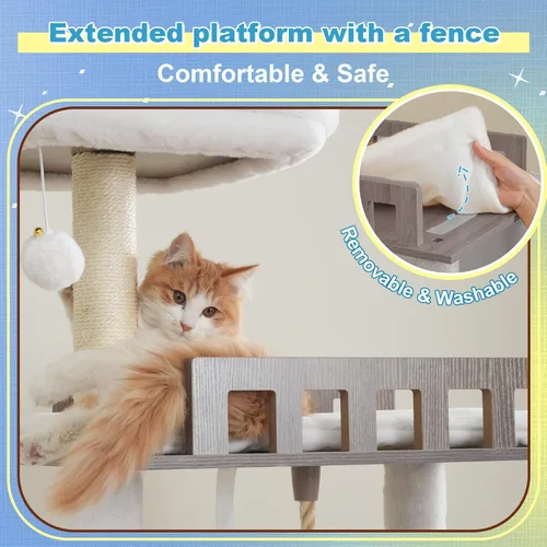 Miniatura 3 de Hey-brother Árbol de madera para gatos, torre de muebles para gatos de 69.7 pulgadas con plataformas grandes, hamacas, condominio espacioso, postes