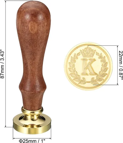 Miniatura 2 de PATIKIL Sello de cera del alfabeto K, sello de cera de sellado de letra inicial, clásico retro, cabeza de latón extraíble, mango de madera