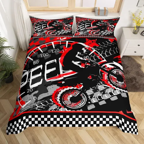 Miniatura 10 de Feelyou Juego de funda de edredón de motocross para deportes extremos, juego de ropa de cama de carreras de motocross para niños, decoración