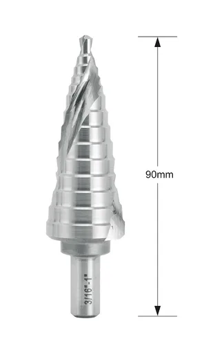 Miniatura 5 de Broca escalonada industrial HSS 3/16" a 1" con vástago de 3/8", flauta espiral doble con tamaño de 14 pasos