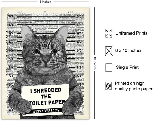 Miniatura 2 de Decoración de pared de gato culpable – Arte de pared de gato – Arte de diccionario – Póster humorístico de 8 x 10 pulgadas, imagen Mugshot