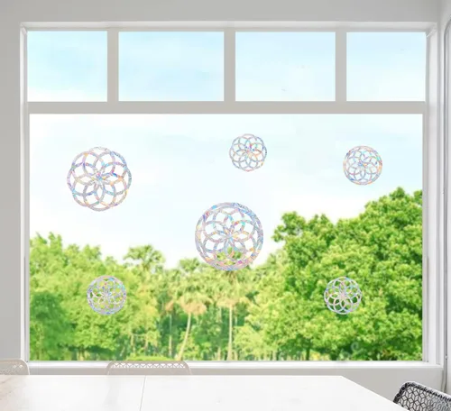 Miniatura 3 de 6 calcomanías de mandala para ventana para prevención de huelgas de pájaros, reutilizable, diseño de arco iris que se adhiere para salvar pájaros