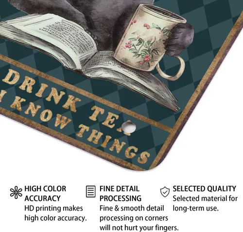 Miniatura 4 de Cartel de metal de aluminio con texto en inglés "Cat Kitty-I Read Books And Drink Tea", regalo para amantes de los gatos, para baño, jardín
