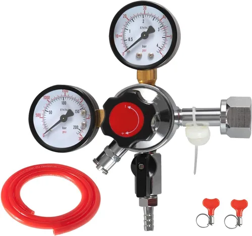 Regulador de CO2 de barril de cerveza CGA320 - Regulador Kegerator de la marca LUCKEG con válvula de alivio de presión de seguridad, incluye línea