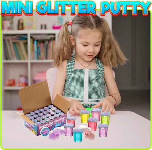 Miniatura 7 de Mini masilla con purpurina – Paquete a granel de 48 mini limo para niños recuerdos de fiesta en varios colores neón arcoíris para fiesta