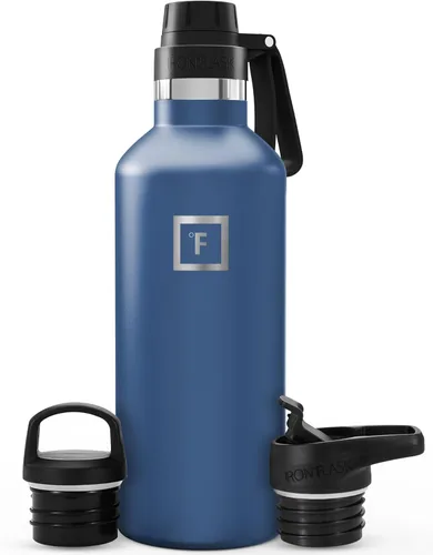 Miniatura 62 de IRON °FLASK Botellas de agua de campamento/senderismo, 3 tapas (estrecha con popote), sin fugas, aisladas al vacío, acero inoxidable de doble pared