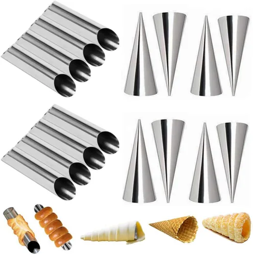 Juego de 16 tubos de cannoli de acero inoxidable y moldes de cuerno de crema de pastelería, kit de horneado de gran tamaño, herramienta de molde