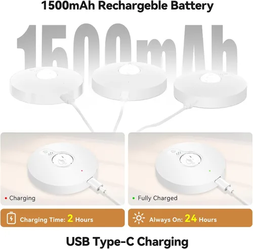 Miniatura 5 de Luces de disco recargables con control remoto, juego de 12 luces magnéticas para debajo del gabinete, luces LED de 1500mAh con control remoto, Blanco