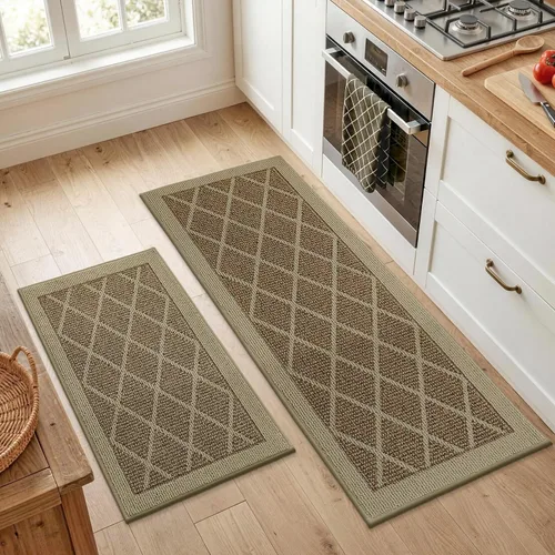 COSY HOMEER Tapetes de cocina, 2 alfombras de cocina antideslizantes, lavables, absorbentes, para suelo de cocina, 100% polipropileno, alfombra para