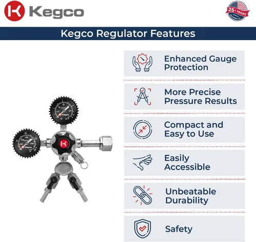 Miniatura 4 de Kegco Elite Series - Regulador de cerveza de barril de CO2 de doble calibre, 2 productos, cromo