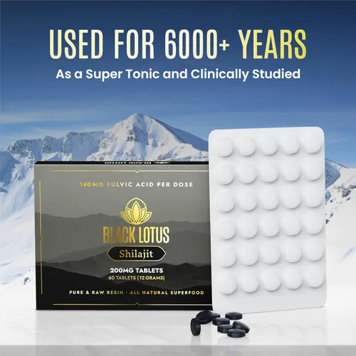 Miniatura 9 de Black Lotus Shilajit Tabletas de resina, 60 unidades, 200 mg cada uno, 100% Shilajit natural puro para hombres y mujeres con aminoácidos, 140 mg
