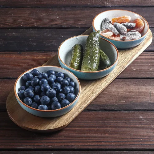 Miniatura 6 de Artena Juego de 6 Tazas de 177ml de Cerámica Sólida Turquesa para Chips y Dip con Bandeja de Madera de Acacia, Tazas de Servir Pequeñas de 11.4cm