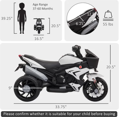 Miniatura 7 de Aosom Motocicleta para niños de 6V, juguete de montar para niños pequeños, batería de alta tracción, mini moto eléctrica con interruptor