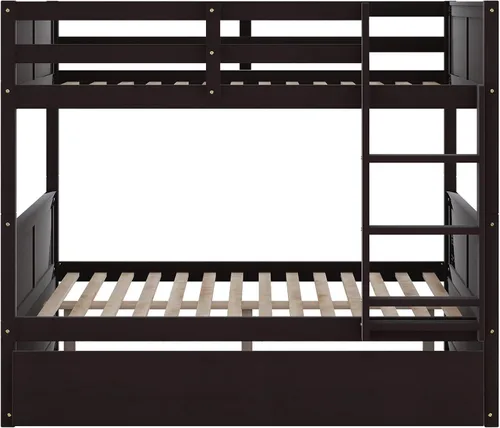 Miniatura 3 de Merax Litera con nido, marco de cama de madera matrimonial sobre matrimonial, no necesita somier para niños, niños o niñas, color espresso