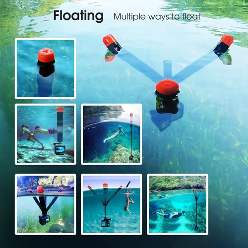 Miniatura 3 de SOONSUN Trípode flotante para selfie stick 4 en 1 para GoPro Hero 13 12 11 10 9 8 7 6 5 4 3, Max, AKASO, Osmo Action 3/4/5 Pro Cámara – Como Rojo
