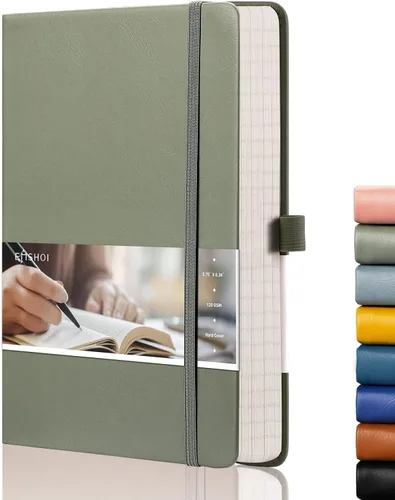 Miniatura 31 de EMSHOI - Cuaderno de puntos, 256 páginas A5, cuadrícula de puntos, papel grueso de 120gsm, 16 páginas perforadas, piel sintética suave, bolsillo