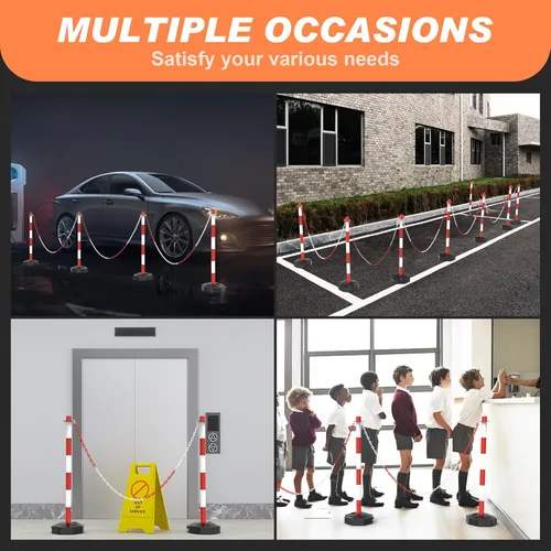 Miniatura 6 de Paquete de 6 Conos de Poste Delineador de Tráfico con Base Rellenable, Barrera de Seguridad Ajustable de Plástico para Control de Multitudes