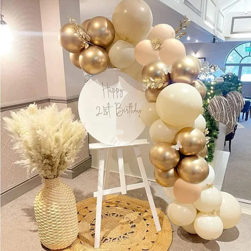 Miniatura 2 de Globos Beige Neutro Dorado Rosado 50 unidades de 12 pulgadas, globos de látex dorado champagne rosado, globos de helio blanco arena, nude, apricot