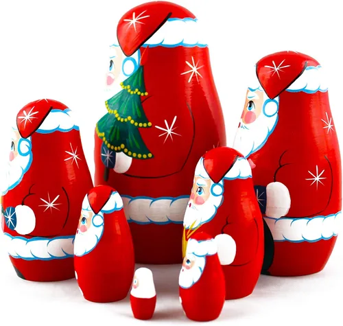 Miniatura 4 de Muñecos de anidación de madera de Papá Noel de Navidad, 7 piezas, decoración de Navidad de Papá Noel, ideas de regalos de muñecas - Matryoshka