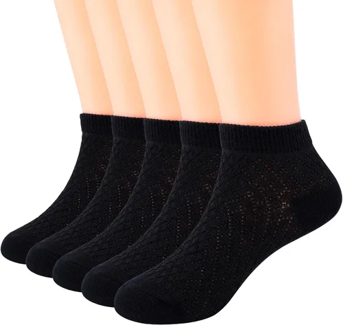 Miniatura 28 de Looching Paquete de 5 calcetines delgados de malla para bebés, niñas y niños, de algodón, color blanco, calcetines de tobillo invisibles 1-8T