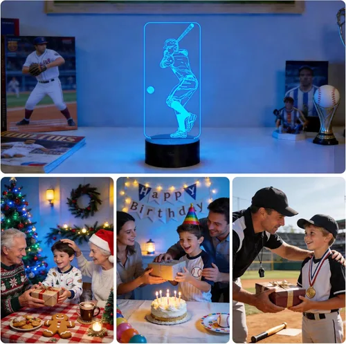 Miniatura 7 de FULLOSUN Luz nocturna 3D de béisbol, regalos deportivos, lámpara de noche para Navidad, vacaciones, cumpleaños, regalos de padres para fanáticos