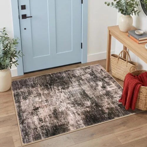 Miniatura 298 de IOHOUZE Alfombra pequeña abstracta de 2 x 3 pies, alfombra de entrada lavable para entrada interior, alfombras con respaldo de goma, alfombra gris