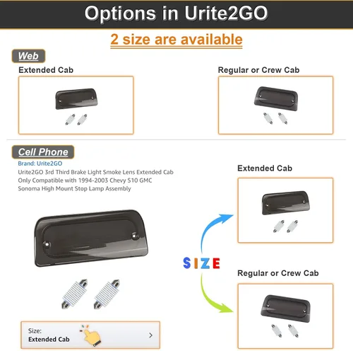 Miniatura 3 de Urite2GO 3ª tercera luz de freno lente ahumada cabina extendida solo compatible con Chevy S10 GMC Sonoma 1994-2003 montaje alto montaje lámpara