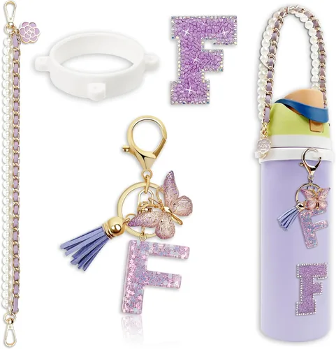 Miniatura 42 de Letter Handle Strap Accessories with Cute Initial Charm Compatible with Owala Water Bottle 24oz 32oz 40oz Owala Kids Púrpura