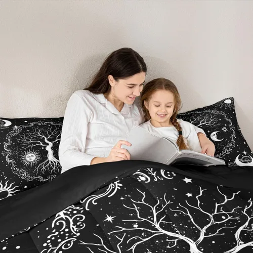 Miniatura 5 de Erosebridal Juego de ropa de cama con diseño de árbol de la vida, juego de edredón de sol y luna, ropa de cama gótica bohemia tamaño individual, 2