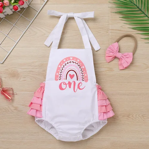 Miniatura 40 de IMEKIS Conjunto de ropa para bebé niña de primer cumpleaños con diadema de verano para sesión de fotos