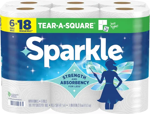 Miniatura 11 de Sparkle Tear-A-Square - Toallas de papel cuadradas, 2 rollos dobles (220 hojas en total), toallas fuertes de 2 capas para limpieza de cocina