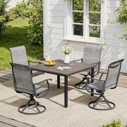 Miniatura 28 de VICLLAX Muebles pequeños de exterior de 3 piezas, 2 sillas giratorias de patio y mesa redonda pequeña para 2, sillas de carbón oscuro y negro