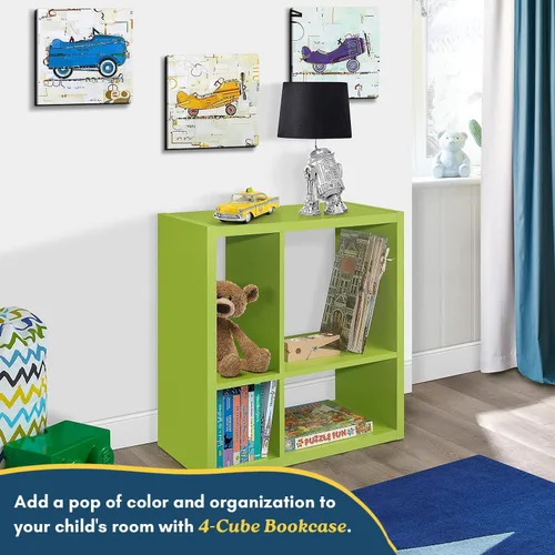 Miniatura 3 de Kings Brand Furniture - Katelyn - Estantería abierta de 4 cubos, organizador de almacenamiento de juguetes para niños (verde)