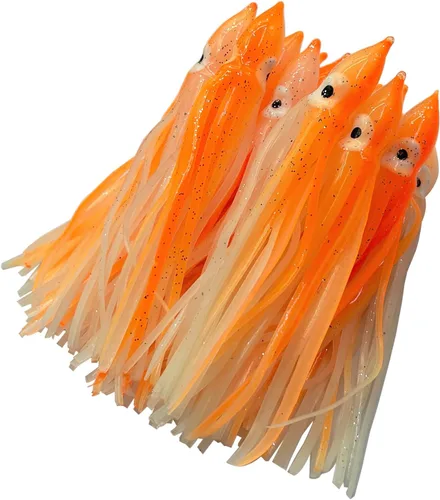 Hoochie - Faldas de pulpo, señuelos de pesca con aparejos de pesca de plástico suave, faldas de calamar luminosas, señuelos de agua salada/cebo, 1.9