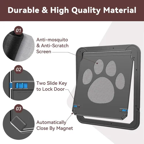 Miniatura 4 de Puerta de perro grande para puerta mosquitera, fácil de instalar Puerta mosquitera para mascotas con cerradura para puerta corredera, puerta
