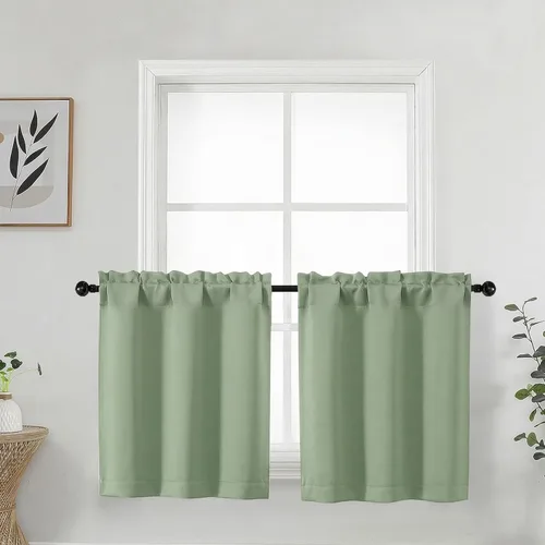 Miniatura 25 de Aqua Cafe - Juego de 2 paneles de cortinas opacas de 24 pulgadas de largo, con aislamiento térmico suave y sólido, para ventanas de baño, sótano