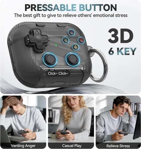 Miniatura 7 de Funda para AirPods Pro 3, con botón presionable, bloqueo de seguridad y soporte para teléfono, funda de regalo divertida para mujeres y hombres