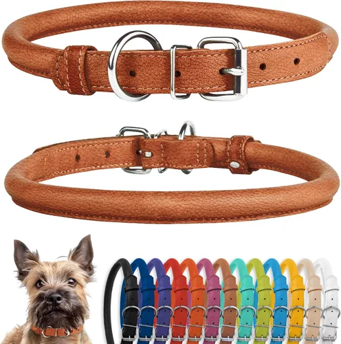 Miniatura 11 de CollarDirect Collar de perro con tachuelas, collares de cuero para mascotas para perros pequeños, medianos y grandes, acolchado suave, marrón, negro