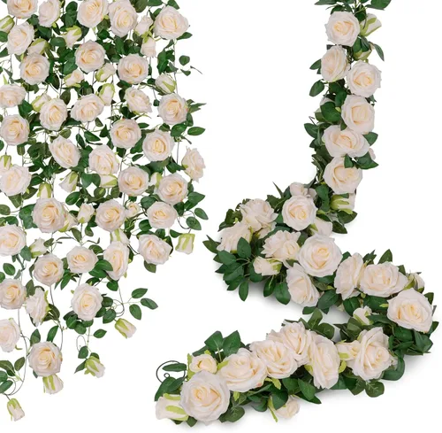 Miniatura 15 de U'Artlines Paquete de 5 guirnaldas florales de vid de rosas artificiales de color rosa en total de 32.5 pies, guirnalda de flores de seda de vid