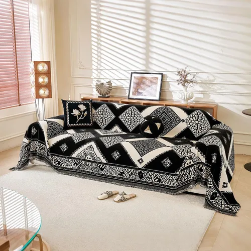 Miniatura 31 de DREAMINGO Fundas de sofá para sofá, estilo bohemio, geométrico y jacquard vintage, de 2 plazas, antideslizante, protector de muebles de felpilla