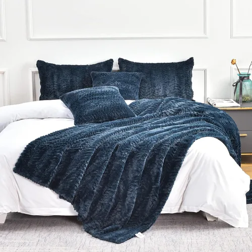 Miniatura 36 de YUSOKI Manta de lujo de piel sintética (sin almohadas) de 2 capas, 3 libras, para todas las edades, decoración del hogar (negro, 50 x 63 pulgadas)