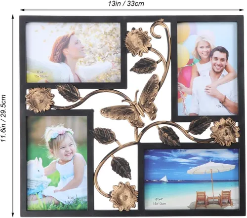 Miniatura 4 de ULTNICE Marco de fotos decorativo para colgar en la pared de 4 aperturas con diseño de collage de flores 3D, material de resina fácil de instalar