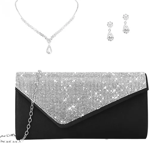 Eshow Bolso de mano para mujer, bolso de noche, diseño de lentejuelas con cuentas vintage, bolsa de diamantes de imitación para boda, fiesta de