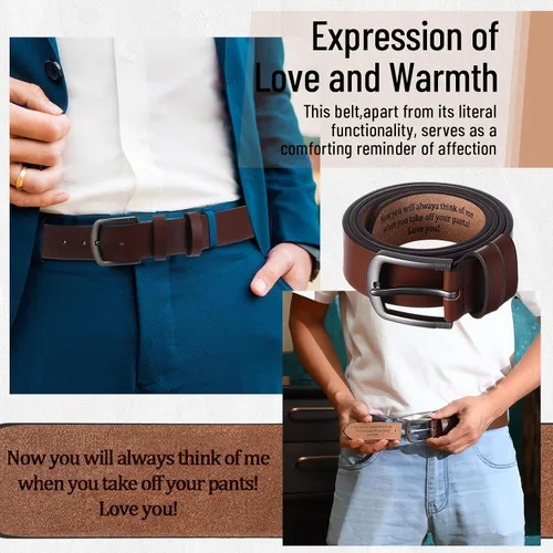 Miniatura 3 de Cinturón para hombre de regalo para marido, cinturones personalizados para hombres, regalo de cuero grabado para él, cumpleaños, aniversario, boda